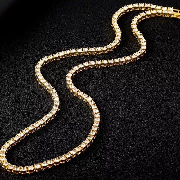 ⭐ Large 22" Diamond  Hip-Hop Chain With 5mm Diamonds 18k Yellow Gold Pltd ⭐ - Picture 3 of 7